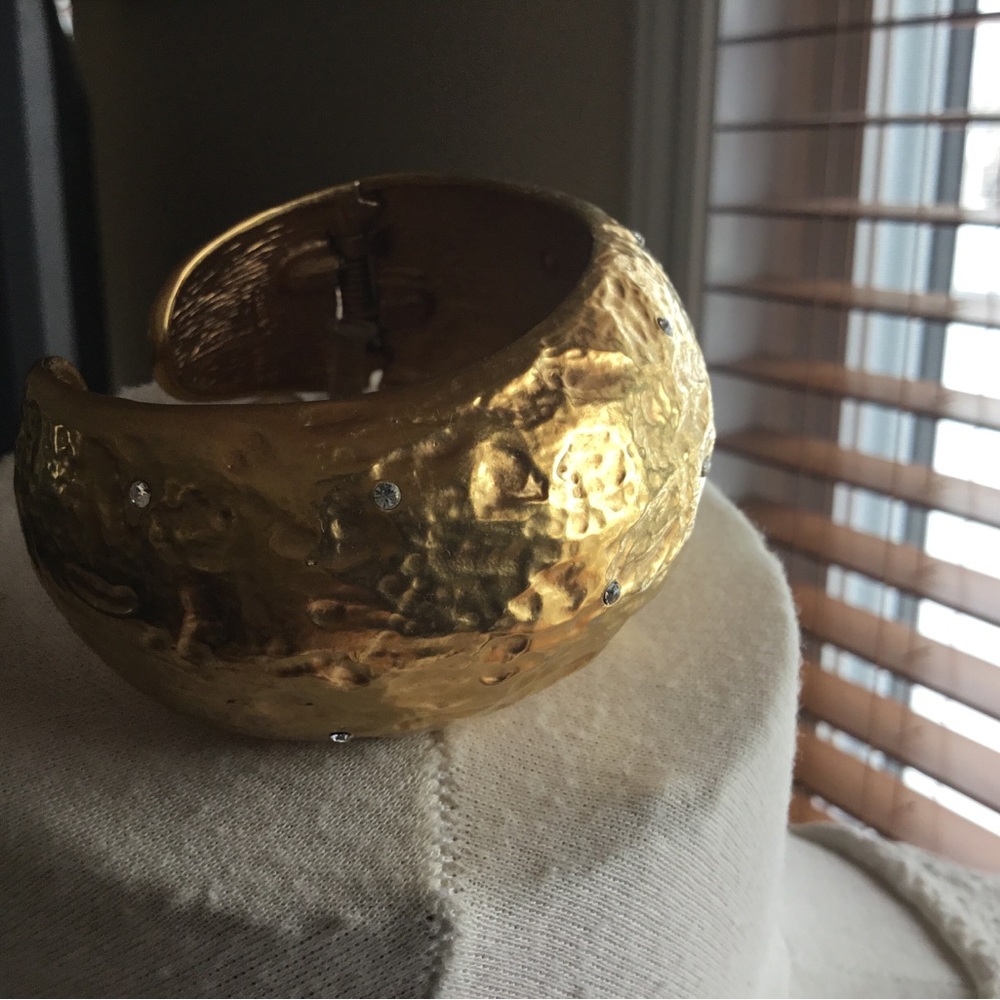 Gold Textured Bracelet with Intricate Designs